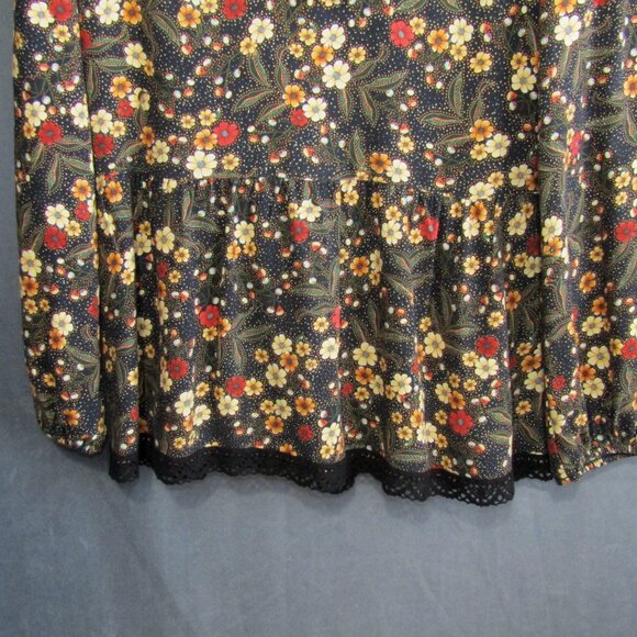 Farm Rio Anthropologie Sayen Floral Peasant Top Women S Black Gold V Neck Tassel - Picture 3 of 11